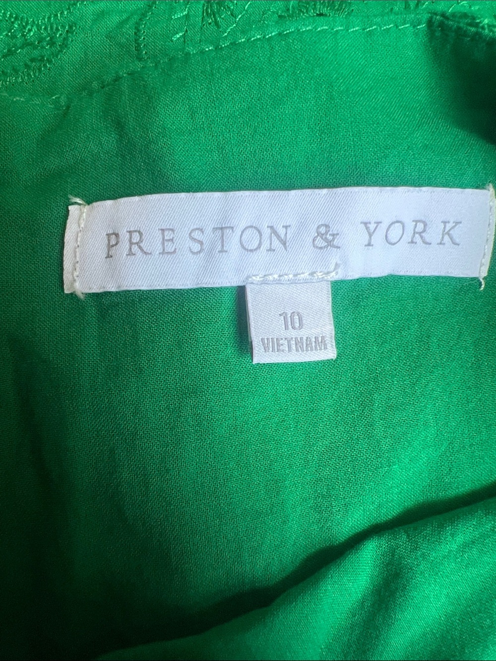 Statement Green Eyelet Shift Dress Sz 10 Cotton Preppy Old Money Vacation Resort - Picture 7 of 10